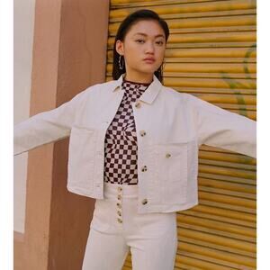 Paloma Wool Sambuca Crop Jacket Button-Up Pocket Front Collared Ecru Size M